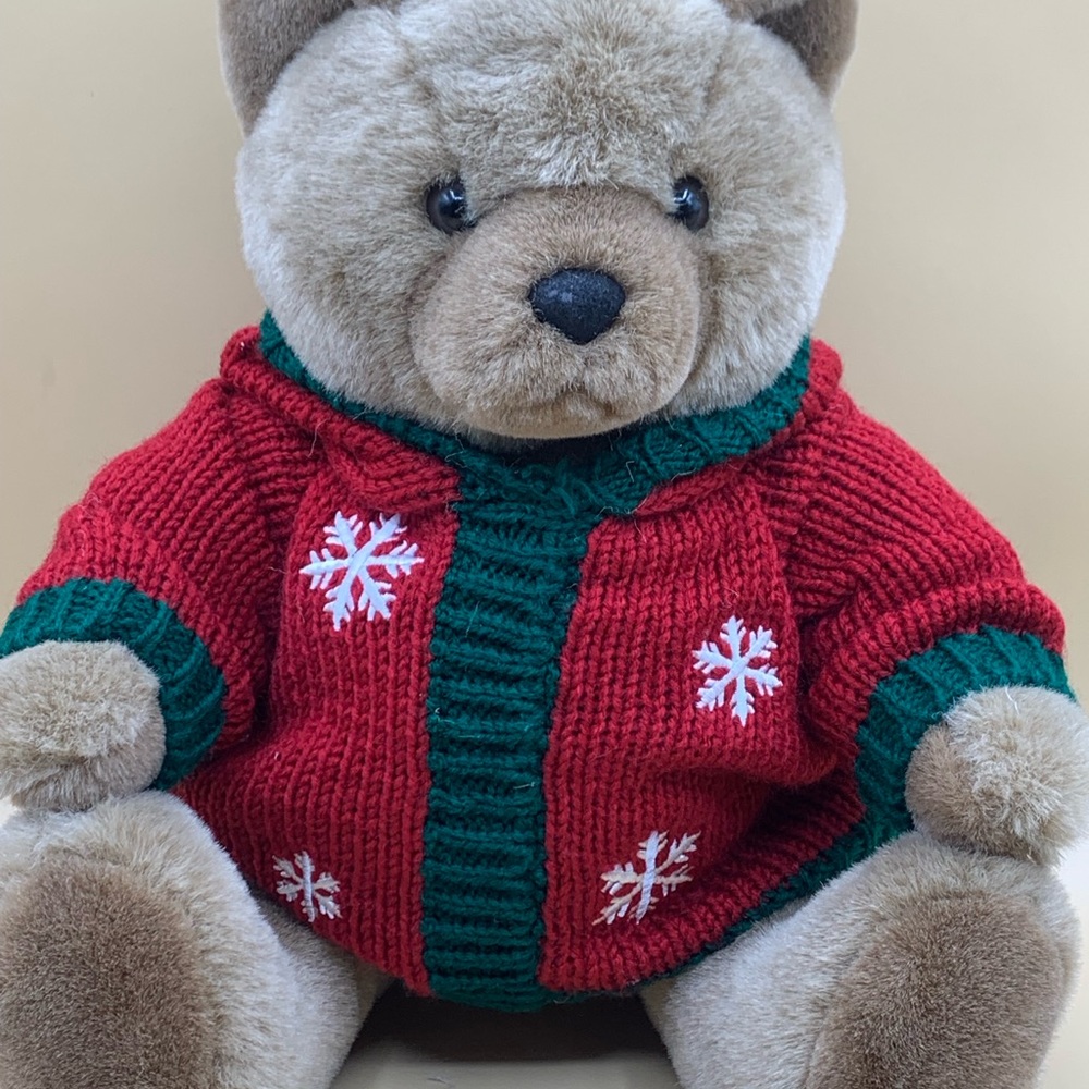Festive Red and Green Snowflake Sweater Teddy Bear